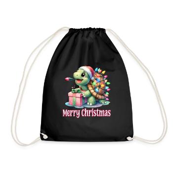 Little Turtle Christmas Hat Merry Christmas - Drawstring Bag - black - Front
