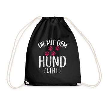 Die Mit Dem Hund Geht Hundebesitzer Hundefreund - Turnbeutel - Schwarz - Vorne