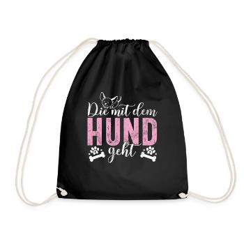 Die Mit Dem Hund Geht Hundebesitzer Hundefreund - Turnbeutel - Schwarz - Vorne