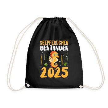 Seepferdchen bestanden 2025 Schwimmabzeichen - Turnbeutel - Schwarz - Vorne