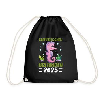 Seepferdchen bestanden 2025 - Turnbeutel - Schwarz - Vorne
