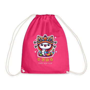 Kawaii Snake Design - Cute Chinese New Year - Drawstring Bag - fuchsia - Front