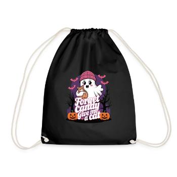 Halloween Cat Forget Candy Give Me A Cat - Drawstring Bag - black - Front