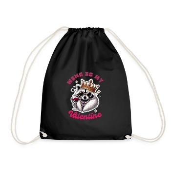 Wine is My Valentine: Raccoon with Wine Glass - Drawstring Bag - black - Front