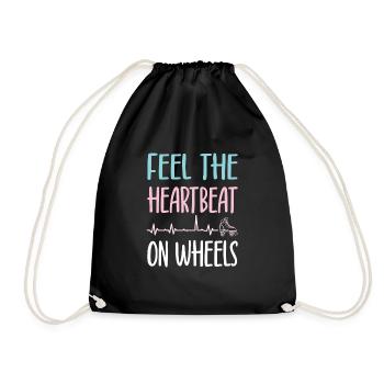Roller Skater Party Feel Heartbeat On Wheels Gift - Drawstring Bag - black - Front