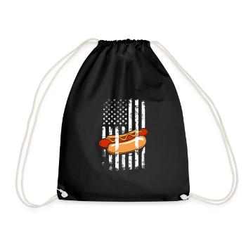American flag with hot dog design - Drawstring Bag - black - Front