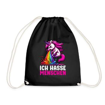 Ich Hasse Menschen Lustig Einhorn Stinkefinger - Turnbeutel - Schwarz - Vorne