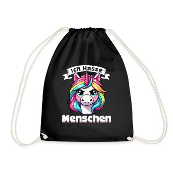 Ich Hasse Menschen Lustig Einhorn Stinkefinger - Turnbeutel - Schwarz - Vorne