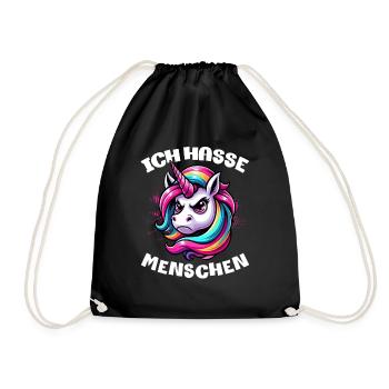 Ich Hasse Menschen Lustig Einhorn Stinkefinger - Turnbeutel - Schwarz - Vorne
