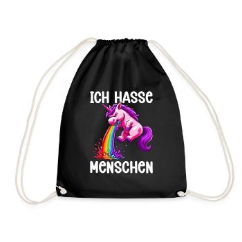 Ich Hasse Menschen Lustig Einhorn Stinkefinger - Turnbeutel - Schwarz - Vorne