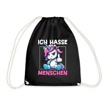 Ich Hasse Menschen Lustig Einhorn Stinkefinger - Turnbeutel - Schwarz - Vorne