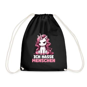 Ich Hasse Menschen Lustig Einhorn Stinkefinger - Turnbeutel - Schwarz - Vorne