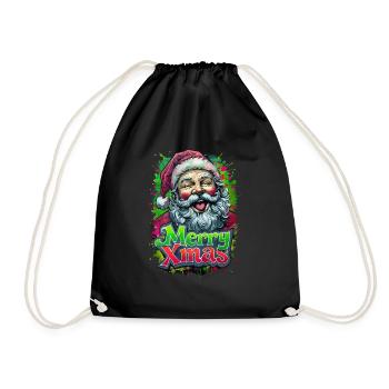 Merry Xmas lustiger Santa - Turnbeutel - Schwarz - Vorne