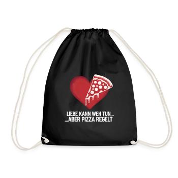 Liebe tut weh Trennung Valentinstag Pizza regelt - Turnbeutel - Schwarz - Vorne