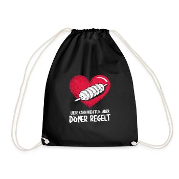 Liebe tut weh Trennung Valentinstag Döner regelt - Turnbeutel - Schwarz - Vorne