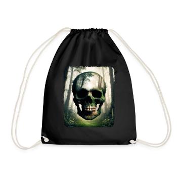 Human skull, intricately crafted from a forest - Drawstring Bag - black - Front