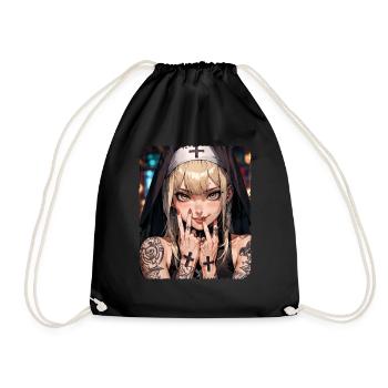 A beautiful tattooed nun with blond hair anime - Drawstring Bag - black - Front