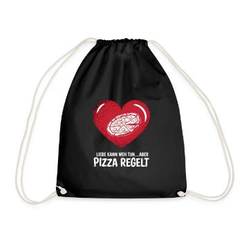 Liebe tut weh Trennung Valentinstag Pizza regelt - Turnbeutel - Schwarz - Vorne