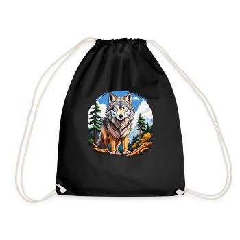 WOLF FOREST - Drawstring Bag - black - Front