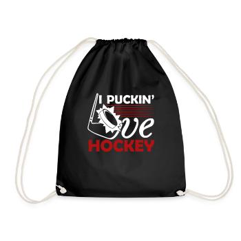 Hockey Puckin Love Hockey - Drawstring Bag - black - Front