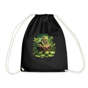 Frosch Frösche - Turnbeutel - Schwarz - Vorne