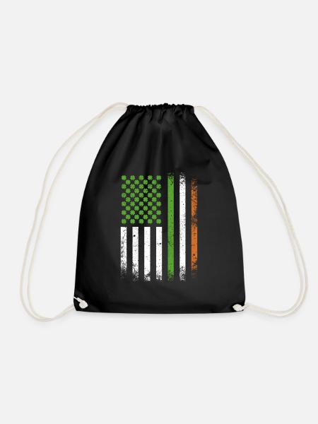 Patriotic Irish American Flag Ireland St. Patricks - Drawstring Bag - black