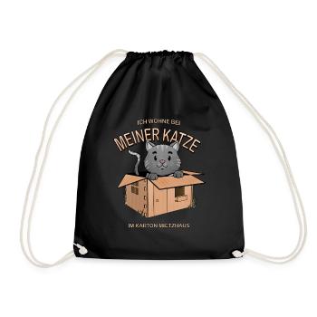 Ich wohne bei meiner Katze, Miezhaus - Turnbeutel - Schwarz - Vorne