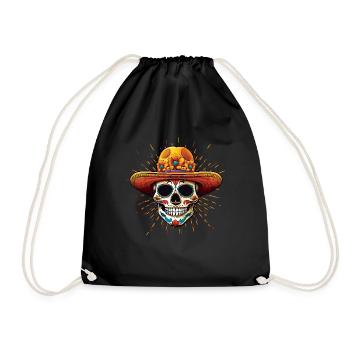 Carnaval coloré mexicain avec chapeau et fleurs - Sac de sport léger - noir - Devant