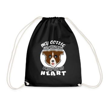 My Border Collie Left Pawprint On My heart - Drawstring Bag - black - Front