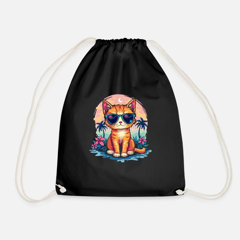 Cat for Cat Owners, Colorful Cat - Drawstring Bag - black