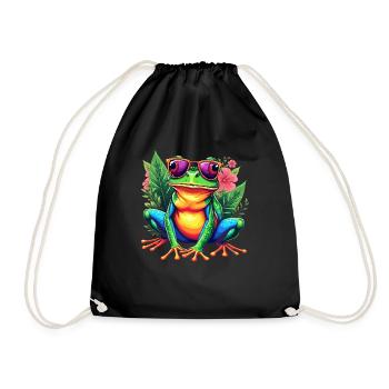 Frog, Digital Art, Colorful Frog - Drawstring Bag - black - Front