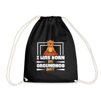 Born on Groundhog Day Funny Illustration - Drawstring Bag - black - Front