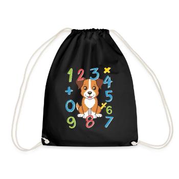 Numbers Day 2025 Math Dog Number Day Kids Gift - Drawstring Bag - black - Front
