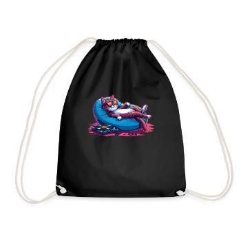 Cat & Music, Colorful Digital Art Cat - Drawstring Bag - black - Front