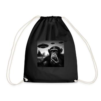 Chimp Monkey Ape Funny Selfie with UFOs Weird Alie - Turnbeutel - Schwarz - Vorne