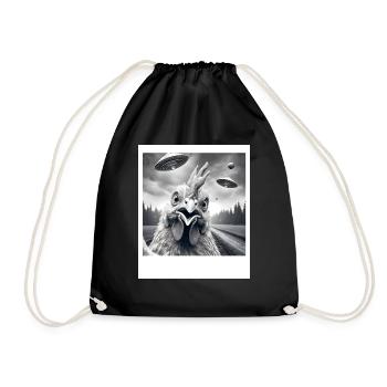 Chicken Rooster Funny Graphic Selfie with UFOs Wei - Drawstring Bag - black - Front
