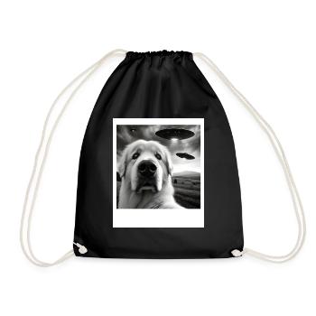 Great Pyrenees Funny Graphic Selfie with UFOs Weir - Drawstring Bag - black - Front