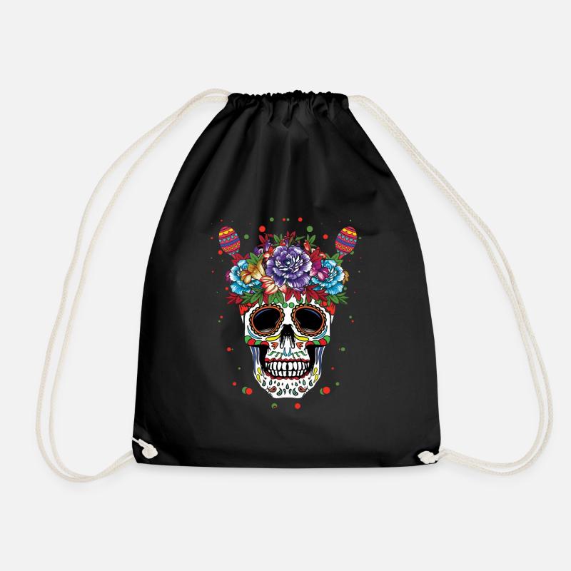 Bunte Totenkopf-Kunst Mit Blumen - Turnbeutel - Schwarz