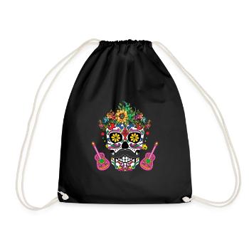 Bunter Totenkopf Mit Blumen Und Gitarren - Turnbeutel - Schwarz - Vorne