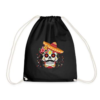 Bunter Sombrero Totenkopf Kunstwerk - Turnbeutel - Schwarz - Vorne