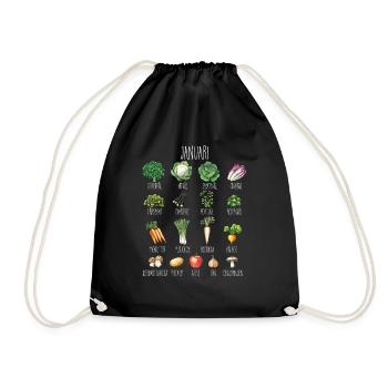 January Seasonal Fruit and Vegetable Collage - Drawstring Bag - black - Front