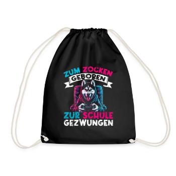 Born to gamble forced to school husky - Drawstring Bag - black - Front