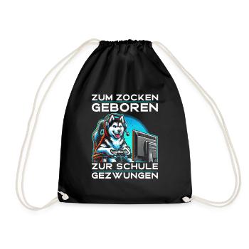 Born to gamble forced to school husky - Drawstring Bag - black - Front