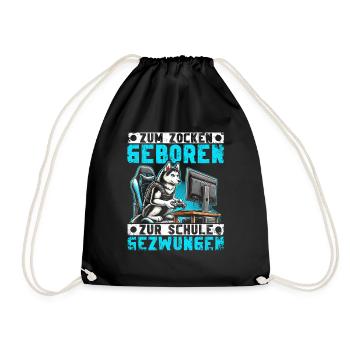 Born to gamble forced to school husky - Drawstring Bag - black - Front