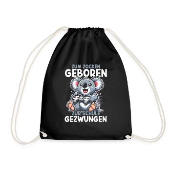 Zum Zocken Geboren Zur Schule Gezwungen Koala - Turnbeutel - Schwarz - Vorne