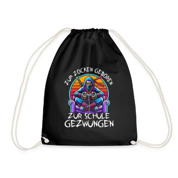 Born To Play, Forced To School, Ninja - Drawstring Bag - black - Front