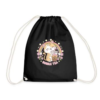 Mignon thé à bulles Chat arc-en-ciel - Sac de sport léger - noir - Devant