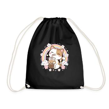 Mignon thé à bulles Chat arc-en-ciel - Sac de sport léger - noir - Devant