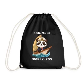PANDA BEAR SAILBOAT SAIL MORE WORRY LESS - Drawstring Bag - black - Front