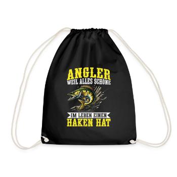 Angler Angelrute Witziges Fischer Hobbyfischer - Turnbeutel - Schwarz - Vorne